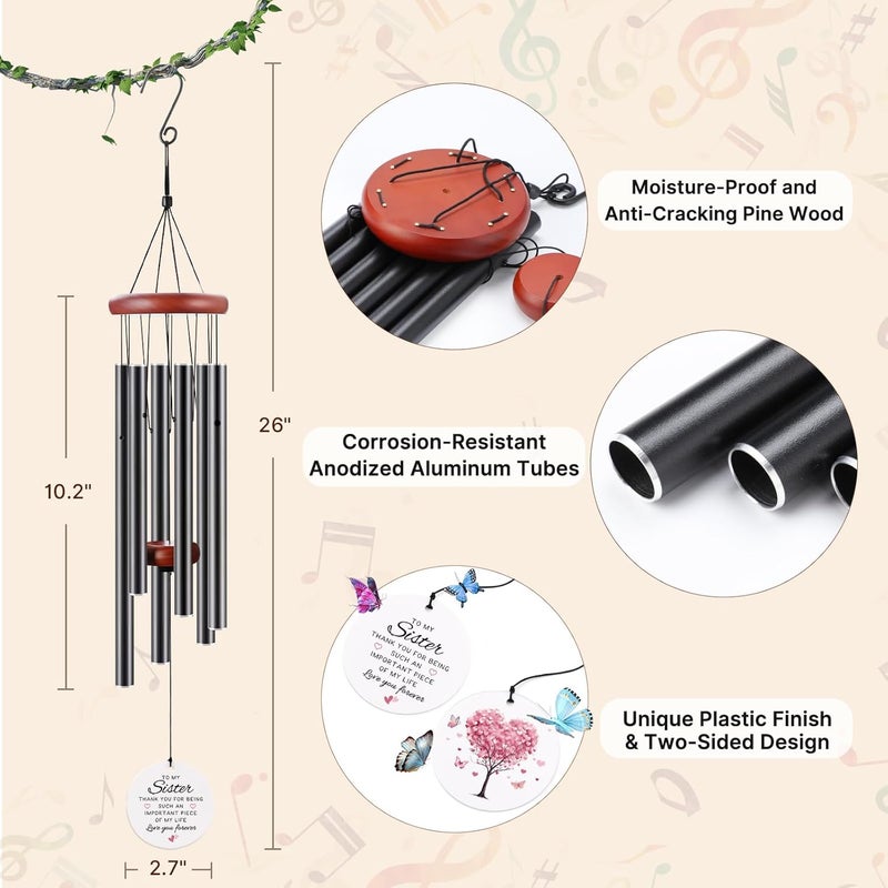 BeauGift Sister Gifts, Wind Chime from Sisters Brother, Best Sister Ever Gift for Birthday Galentines Valentines Day Wedding Graduation, Home Decor Keepsake for Bestie Stepsister Sis in Law - Image 2